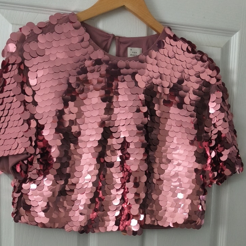 Pink Sequin Crop Top